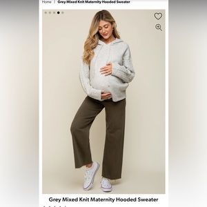 Gray mixed knit hooded maternity sweatshirt
